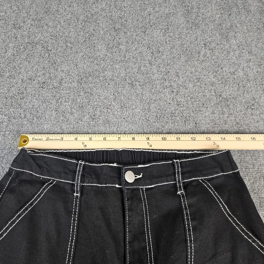 Honey Peach Black Contrast Stitch Cargo Pants Wide Leg High Rise Large - Picture 5 of 11